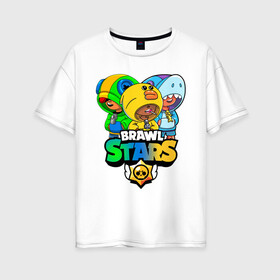 Женская футболка хлопок Oversize с принтом Brawl Stars Leon Trio в Ухте, 100% хлопок | свободный крой, круглый ворот, спущенный рукав, длина до линии бедер
 | 3 леона | brawl stars | brawl stars leon | leon | leon green | leon sally | leon shark | бравл старс | леон | леон акула | леон огонь | леон салли | леон старс | леоны