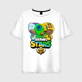 Женская футболка хлопок Oversize с принтом Brawl Stars Leon Trio в Ухте, 100% хлопок | свободный крой, круглый ворот, спущенный рукав, длина до линии бедер
 | 3 леона | brawl stars | brawl stars leon | leon | leon green | leon sally | leon shark | бравл старс | леон | леон акула | леон огонь | леон салли | леон старс | леоны
