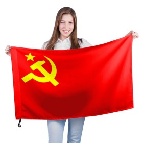 Флаг 3D с принтом СССР в Ухте, 100% полиэстер | плотность ткани — 95 г/м2, размер — 67 х 109 см. Принт наносится с одной стороны | 9 мая | день победы | звезда | огонь | победа | праздник | россия | серп и молот | ссср