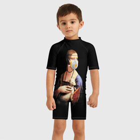 Детский купальный костюм 3D Чечилия Галлерани: в Ухте, Полиэстер 85%, Спандекс 15% | застежка на молнии на спине | black | covid 19 | ermine | face | hand | leonardo da vinci | masterpiece | painting | pandemic | picture | respirator | virus | вирус | горностай | коронавирус | лицо | респиратор | черный | шедевр | эпидемия