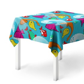 Скатерть 3D с принтом рыбки и море паттерн в Ухте, 100% полиэстер (ткань не мнется и не растягивается) | Размер: 150*150 см | бирюзовый | девочке | море | на лето | подарок | подростку | позитив | рыбки | яркая вещь