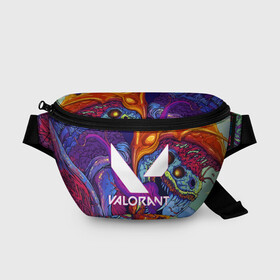 Поясная сумка 3D с принтом VALORANT в Ухте, 100% полиэстер | плотная ткань, ремень с регулируемой длиной, внутри несколько карманов для мелочей, основное отделение и карман с обратной стороны сумки застегиваются на молнию | beast | cs go | hyper beast | league of legends | legends of runeterra | lol | overwatch | riot | riot games | valorant | валорант | зверь | кс го | лига легенд | лол