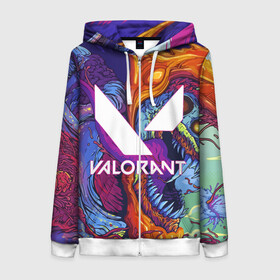 Женская толстовка 3D на молнии с принтом VALORANT в Ухте, 100% полиэстер | длина до линии бедра, манжеты и пояс оформлены мягкой тканевой резинкой, двухслойный капюшон со шнурком для регулировки, спереди молния, по бокам два кармана | beast | cs go | hyper beast | league of legends | legends of runeterra | lol | overwatch | riot | riot games | valorant | валорант | зверь | кс го | лига легенд | лол
