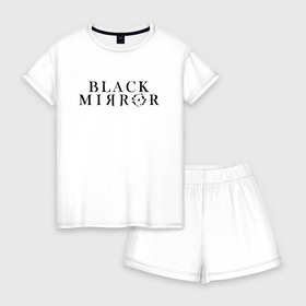 Женская пижама с шортиками хлопок с принтом Black Mirror в Ухте, 100% хлопок | футболка прямого кроя, шорты свободные с широкой мягкой резинкой | bandersnatch | black mirror | netflix | антиутопия | брандашмыг | сериал | фантастика | черное зеркало | чорное зеркало
