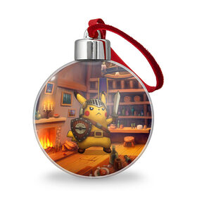 Ёлочный шар с принтом Пикачу рыцарь в Ухте, Пластик | Диаметр: 77 мм | pikachu | pokemon | аниме | зверек | мультик | мультфильм | пика | пикачу | покемон | покемоны