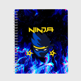 Тетрадь с принтом FORTNITE NINJA в Ухте, 100% бумага | 48 листов, плотность листов — 60 г/м2, плотность картонной обложки — 250 г/м2. Листы скреплены сбоку удобной пружинной спиралью. Уголки страниц и обложки скругленные. Цвет линий — светло-серый
 | bright | fire | flame | fortnite | fortnite 2 | fortnite x маршмелло | heat | ikonik | light | marshmello | ninja | ninja streamer | wildfire | иконик | искры | ниндзя | огненный | огонь | пили | пламя | пожар | фортнайт | фортн