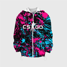 Детская куртка 3D с принтом CS GO NEON в Ухте, 100% полиэстер | застежка — молния, подол и капюшон оформлены резинкой с фиксаторами, по бокам — два кармана без застежек, один потайной карман на груди, плотность верхнего слоя — 90 г/м2; плотность флисового подклада — 260 г/м2 | Тематика изображения на принте: astralis | awp | counter strike | cs go | cs go global offensive | cs:go | faze clan | hyper beast | team liquid | астралис | кс го | тим ликвид | фейз клан | хайпер бист