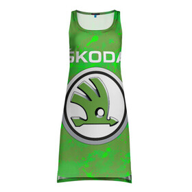 Платье-майка 3D с принтом Skoda | Шкода в Ухте, 100% полиэстер | полуприлегающий силуэт, широкие бретели, круглый вырез горловины, удлиненный подол сзади. | octavia | rapid | skoda | superb | volkswagen | vw | yeti | авто | автомобиль | ам | ети | карбон | машина | октавия | рапид | суперб | шкода