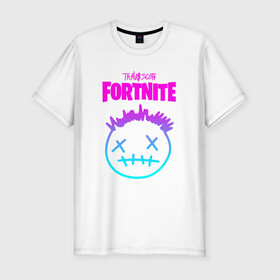 Мужская футболка хлопок Slim с принтом TRAVIS SCOTT+FORTNITE в Ухте, 92% хлопок, 8% лайкра | приталенный силуэт, круглый вырез ворота, длина до линии бедра, короткий рукав | america | astroworld | cactus jack | fortnite | fortnite 2 | fortnite х | mask | rap | smile | smiley | travis scott | usa | wish you were here | америка | зарубежный реп | кактус джек | маска | реп | смайлик | сша | трэвис скотт | улыбка 