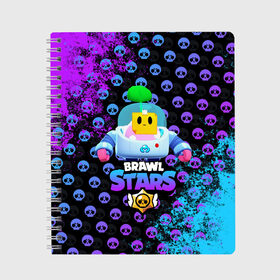 Тетрадь с принтом Brawl Stars SPROUT в Ухте, 100% бумага | 48 листов, плотность листов — 60 г/м2, плотность картонной обложки — 250 г/м2. Листы скреплены сбоку удобной пружинной спиралью. Уголки страниц и обложки скругленные. Цвет линий — светло-серый
 | 8 bit | 8 бит | brawl | brawl stars | crow | leon | sprout | stars | бравл | бравл старс | браво старс | игра | компьютерная | кров | леон | онлайн | старс