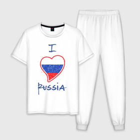 Мужская пижама хлопок с принтом I love Russia в Ухте, 100% хлопок | брюки и футболка прямого кроя, без карманов, на брюках мягкая резинка на поясе и по низу штанин
 | ru | rus | russia | герб | двуглавый | империя | лого | люблю | надпись | национальный | орел | отечественный | патриот | россии | российская | россия | русич | русский | русь | рф | сборная | сердце | символ