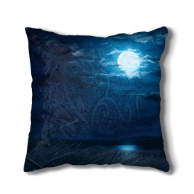 Подушка 3D с принтом Ночное поле в Ухте, наволочка – 100% полиэстер, наполнитель – холлофайбер (легкий наполнитель, не вызывает аллергию). | состоит из подушки и наволочки. Наволочка на молнии, легко снимается для стирки | луна | небо | ночь | облака | поле