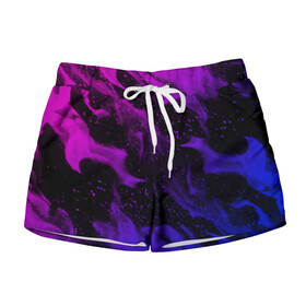 Женские шорты 3D с принтом НЕОНОВЫЙ ОГОНЬ в Ухте, 100% полиэстер | прямой крой, два кармана без застежек по бокам. Мягкая трикотажная резинка на поясе, внутри которой широкие завязки. Длина до середины бедра | abstraction | bright | fire | flame | geometry | heat | hexagon | light | neon | texture | triangle | wildfire | абстракция | геометрия | искры | неон | неоновый | огненный | огонь | пламя | пожар | соты | текстура