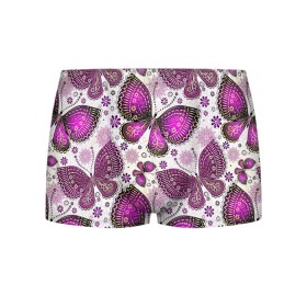 Мужские трусы 3D с принтом Фиолетовые бабочки в Ухте, 50% хлопок, 50% полиэстер | классическая посадка, на поясе мягкая тканевая резинка | Тематика изображения на принте: бабочка | фиолетовый | цветы