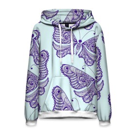 Мужская толстовка 3D Гжелевые бабочки: в Ухте, 100% полиэстер | двухслойный капюшон со шнурком для регулировки, мягкие манжеты на рукавах и по низу толстовки, спереди карман-кенгуру с мягким внутренним слоем. | бабочки | бирюзовый | гжель | синий