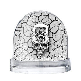 Снежный шар с принтом No pain no gain в Ухте, Пластик | Изображение внутри шара печатается на глянцевой фотобумаге с двух сторон | cracks | orbits | skull | teeth | weight | гиря | глазницы | зубы | трещины | череп