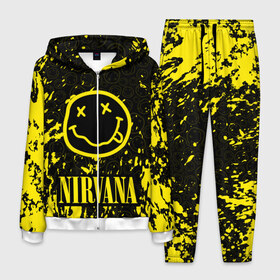 Мужской костюм 3D с принтом NIRVANA в Ухте, 100% полиэстер | Манжеты и пояс оформлены тканевой резинкой, двухслойный капюшон со шнурком для регулировки, карманы спереди | nirvana | nirvana smells like | rock | teen spirit | курт кобейн | нирвана | песни | рок.