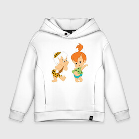 Детское худи Oversize хлопок с принтом BAMBA and  PEBBLES в Ухте, френч-терри — 70% хлопок, 30% полиэстер. Мягкий теплый начес внутри —100% хлопок | боковые карманы, эластичные манжеты и нижняя кромка, капюшон на магнитной кнопке | bamm bamm rubble | barney rubble | bedrock | betty rubble | dino | flintstones | fred flintstone | hoppy | pebbles | stone age | vdgerir | wilma | флинстоун | флинтстоун