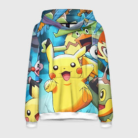 Мужская толстовка 3D с принтом Pokrmons в Ухте, 100% полиэстер | двухслойный капюшон со шнурком для регулировки, мягкие манжеты на рукавах и по низу толстовки, спереди карман-кенгуру с мягким внутренним слоем. | Тематика изображения на принте: anime. japan | pokemon | pokemons | анимэ | арт | мультфильм | мультфильмы | пика | пикачу | покемон | покемоны | рисунок