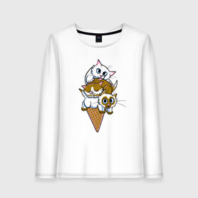 Женский лонгслив хлопок с принтом Ice Cream Cats в Ухте, 100% хлопок |  | animal | cat | cute | kitty | meow | друг | еда | животные | киска | китти | кот | котенок | котик | кошечка | кошка | лев | леопард | милый | мороженое | мур | мяу | пантера | питомец | рысь | тигр | улыбка