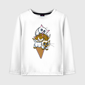 Детский лонгслив хлопок с принтом Ice Cream Cats в Ухте, 100% хлопок | круглый вырез горловины, полуприлегающий силуэт, длина до линии бедер | animal | cat | cute | kitty | meow | друг | еда | животные | киска | китти | кот | котенок | котик | кошечка | кошка | лев | леопард | милый | мороженое | мур | мяу | пантера | питомец | рысь | тигр | улыбка