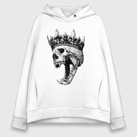 Женское худи Oversize хлопок с принтом Fangs в Ухте, френч-терри — 70% хлопок, 30% полиэстер. Мягкий теплый начес внутри —100% хлопок | боковые карманы, эластичные манжеты и нижняя кромка, капюшон на магнитной кнопке | crown | fangs | jaw | orbits | skull | teeth | елазницы | зубы | клыки | корона | оскал | пасть | череп