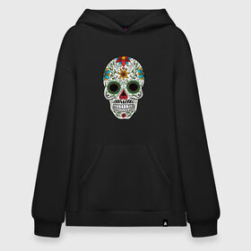 Худи SuperOversize хлопок с принтом Весёлый череп в Ухте, 70% хлопок, 30% полиэстер, мягкий начес внутри | карман-кенгуру, эластичная резинка на манжетах и по нижней кромке, двухслойный капюшон
 | белый | день мёртвых | желтый | зеленый | красный | сердце | синий | цветы | череп | черный