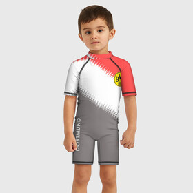 Детский купальный костюм 3D с принтом Borussia в Ухте, Полиэстер 85%, Спандекс 15% | застежка на молнии на спине | atletico | barcelona | borussia | chelsea | cristiano | football | juventus | manchester city | manchester united | messi | real madrid | ronaldo | sport | спорт | футбол