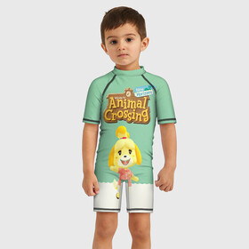 Детский купальный костюм 3D с принтом Animal Crossing в Ухте, Полиэстер 85%, Спандекс 15% | застежка на молнии на спине | animal crossing | isabelle | tom nook | энимал кроссинг