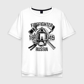 Мужская футболка хлопок Oversize с принтом FIREFIGHTER RUSSIA в Ухте, 100% хлопок | свободный крой, круглый ворот, “спинка” длиннее передней части | 112 | 23 февраля | 27 декабря | firefighter | герб | гкчс | знак | лого | логотип | министерство | мчс | мчс россии | мчсник | по чрезв | пожарная охрана | пожарник | пожарный | пч | россии | рф | символ | ситуации