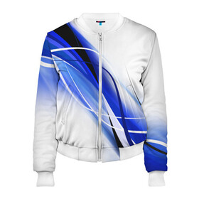 Женский бомбер 3D с принтом GEOMETRY STRIPES BLUE в Ухте, 100% полиэстер | застегивается на молнию, по бокам два кармана без застежек, мягкие манжеты, по низу бомбера и на воротнике — эластичная резинка | abstraction | geometry | hexagon | neon | paints | stripes | texture | triangle | абстракция | брызги | геометрия | краски | неон | неоновый | соты | текстура