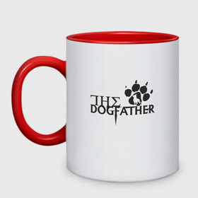 Кружка двухцветная с принтом The Dogfather в Ухте, керамика | объем — 330 мл, диаметр — 80 мм. Цветная ручка и кайма сверху, в некоторых цветах — вся внутренняя часть | amimals | dog | doggy | woof | арт | боксер | бульдог | бультерьер | волк | гав | доберман | дог | долматинец | друг | животные | йорк | картинка | мопс | овчарка | пёс | песик | питомец | пудель | рисунок | сенбернар
