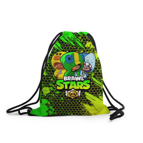 Рюкзак-мешок 3D с принтом Brawl Stars LEON TRIO в Ухте, 100% полиэстер | плотность ткани — 200 г/м2, размер — 35 х 45 см; лямки — толстые шнурки, застежка на шнуровке, без карманов и подкладки | 8 bit | 8 бит | bibi | brawl | brawl stars | crow | leon | spike | sprout | stars | бравл | бравл старс | браво старс | игра | компьютерная | кров | леон | онлайн | старс