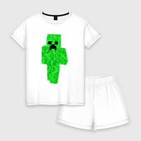 Женская пижама с шортиками хлопок с принтом MINECRAFT (НА СПИНЕ) в Ухте, 100% хлопок | футболка прямого кроя, шорты свободные с широкой мягкой резинкой | craft | game | mine | minecraft | minecraftmemories | pixel | twitter | игра | майнкрафт | маркус перссон | пиксель | ремесло | шахта