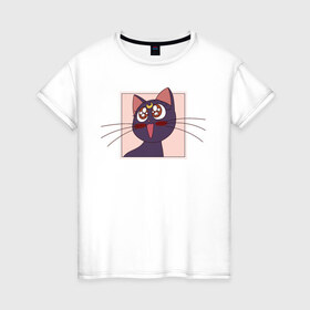 Женская футболка хлопок с принтом Luna, Sailor Moon в Ухте, 100% хлопок | прямой крой, круглый вырез горловины, длина до линии бедер, слегка спущенное плечо | 90s | cat | cute | kawaii | kitty | luna | sailor moon | usagi tsukino | аниме | каваии | кавай | кот | котики | луна | манга | марс | меркурий | милота | сейлор | сейлор мун | усаги цукино