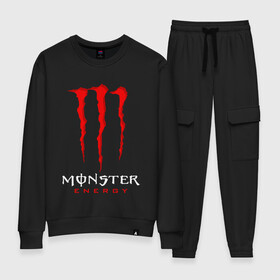 Женский костюм хлопок с принтом MONSTER ENERGY в Ухте, 100% хлопок | на свитшоте круглая горловина, мягкая резинка по низу. Брюки заужены к низу, на них два вида карманов: два 
