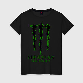 Женская футболка хлопок с принтом MONSTER ENERGY в Ухте, 100% хлопок | прямой крой, круглый вырез горловины, длина до линии бедер, слегка спущенное плечо | black monster | bmx | claw | cybersport | energy | monster | monster energy | moto | motocross | race | sport | киберспорт | когти | монстер энерджи | монстр | мото | мотокросс | ралли | скейтбординг | спорт | т | энергия