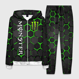 Мужской костюм 3D с принтом MONSTER ENERGY в Ухте, 100% полиэстер | Манжеты и пояс оформлены тканевой резинкой, двухслойный капюшон со шнурком для регулировки, карманы спереди | black monster | bmx | claw | cybersport | energy | monster | monster energy | moto | motocross | race | sport | киберспорт | когти | монстер энерджи | монстр | мото | мотокросс | ралли | скейтбординг | спорт | т | энергия
