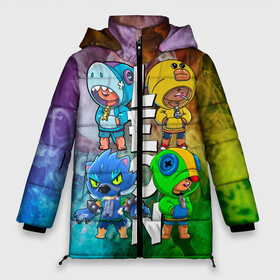 Женская зимняя куртка 3D с принтом Brawl Stars Leon Quattro в Ухте, верх — 100% полиэстер; подкладка — 100% полиэстер; утеплитель — 100% полиэстер | длина ниже бедра, силуэт Оверсайз. Есть воротник-стойка, отстегивающийся капюшон и ветрозащитная планка. 

Боковые карманы с листочкой на кнопках и внутренний карман на молнии | brawl leon | brawl stars | leon | leon green | leon sally | leon shark | leon wolf | бравл старс | леон | леон акула | леон бравл | леон волк | леон салли