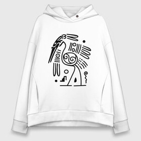 Женское худи Oversize хлопок с принтом Журавль в Ухте, френч-терри — 70% хлопок, 30% полиэстер. Мягкий теплый начес внутри —100% хлопок | боковые карманы, эластичные манжеты и нижняя кромка, капюшон на магнитной кнопке | арт | древний рисунок журавль | животные | картинка | наскальный рисунок журавль | рисунок