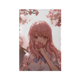 Обложка для паспорта матовая кожа с принтом Koe no Katachi в Ухте, натуральная матовая кожа | размер 19,3 х 13,7 см; прозрачные пластиковые крепления | Тематика изображения на принте: a silent voice | anime | koe no katachi | аниме | форма голоса