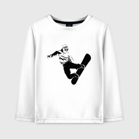 Детский лонгслив хлопок с принтом Snowboarding в Ухте, 100% хлопок | круглый вырез горловины, полуприлегающий силуэт, длина до линии бедер | extreme | snowboard | snowboarding | доска | полет | снег | сноуборд | сноубордист | сэндбординг | чб | экстрим