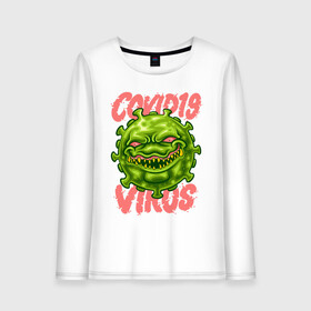 Женский лонгслив хлопок с принтом Covid-19 в Ухте, 100% хлопок |  | art | bacterium | coronavirus | pandemic | stayhome | stopcovid19 | virus | арт | бактерия | вирус | коронавирус | пандемия