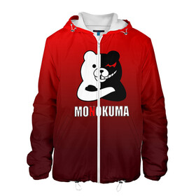 Мужская куртка 3D с принтом Monokuma в Ухте, ткань верха — 100% полиэстер, подклад — флис | прямой крой, подол и капюшон оформлены резинкой с фиксаторами, два кармана без застежек по бокам, один большой потайной карман на груди. Карман на груди застегивается на липучку | anime | danganropna | monokuma | аниме | анимэ | медведь | мишка | монокума | мономишка | черно белый медведь