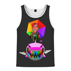 Мужская майка 3D с принтом 6IX9INE в Ухте, 100% полиэстер | круглая горловина, приталенный силуэт, длина до линии бедра. Пройма и горловина окантованы тонкой бейкой | Тематика изображения на принте: 6 | 6ix9ine | 9 | america | gang | gangsta | gooba | keke | koko | music | rap | shark | tekashi | usa | акула | америка | музыка | реп | рэп | текаши