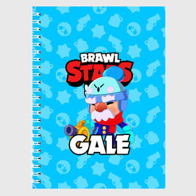 Тетрадь с принтом BRAWL STARS GALE в Ухте, 100% бумага | 48 листов, плотность листов — 60 г/м2, плотность картонной обложки — 250 г/м2. Листы скреплены сбоку удобной пружинной спиралью. Уголки страниц и обложки скругленные. Цвет линий — светло-серый
 | bibi | brawl stars | coach mike | crow | gale | leon | leon shark | max | mecha crow | mortis | mr.p | phoenix | sally leon | sandy | spike | sprout | tara | unicorn | virus 8 bit | werewolf | ворон | оборотень