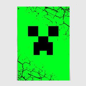 Постер с принтом MINECRAFT CREEPER в Ухте, 100% бумага
 | бумага, плотность 150 мг. Матовая, но за счет высокого коэффициента гладкости имеет небольшой блеск и дает на свету блики, но в отличии от глянцевой бумаги не покрыта лаком | block | creeper | cube | minecraft | pixel | блок | геометрия | крафт | крипер | кубики | майнкрафт | пиксели