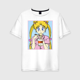 Женская футболка хлопок Oversize с принтом Sailor Moon Usagi Tsukino в Ухте, 100% хлопок | свободный крой, круглый ворот, спущенный рукав, длина до линии бедер
 | anime | kawaii | manga | sailor moon | sailor senshi | usagi tsukino | аниме | воин в матроске | манга | сейлор мун | усаги цукино
