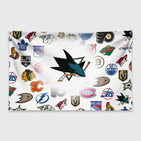 Флаг-баннер с принтом San Jose Sharks (Z) в Ухте, 100% полиэстер | размер 67 х 109 см, плотность ткани — 95 г/м2; по краям флага есть четыре люверса для крепления | anaheim ducks | arizona coyotes | boston bruins | buffalo sabres | calgary flames | canadiens de montreal | carolina hurricanes | chicago blackhawks | colorado avalanche | columbus blue jackets | dallas stars | detroit red wings | edmonton oil | hockey | 