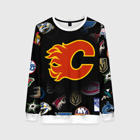 Женский свитшот 3D с принтом Calgary Flames (Z) в Ухте, 100% полиэстер с мягким внутренним слоем | круглый вырез горловины, мягкая резинка на манжетах и поясе, свободная посадка по фигуре | anaheim ducks | arizona coyotes | boston bruins | buffalo sabres | calgary flames | canadiens de montreal | carolina hurricanes | chicago blackhawks | colorado avalanche | columbus blue jackets | dallas stars | detroit red wings | edmonton oil | hockey | 